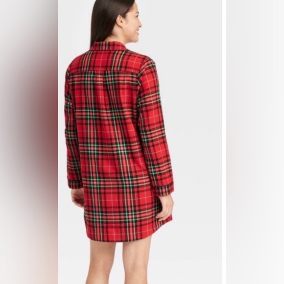 Wondershop At Target Women's Long Sleeve Plaid Button Sleepwear Gown Red Size S - Picture 2 of 9